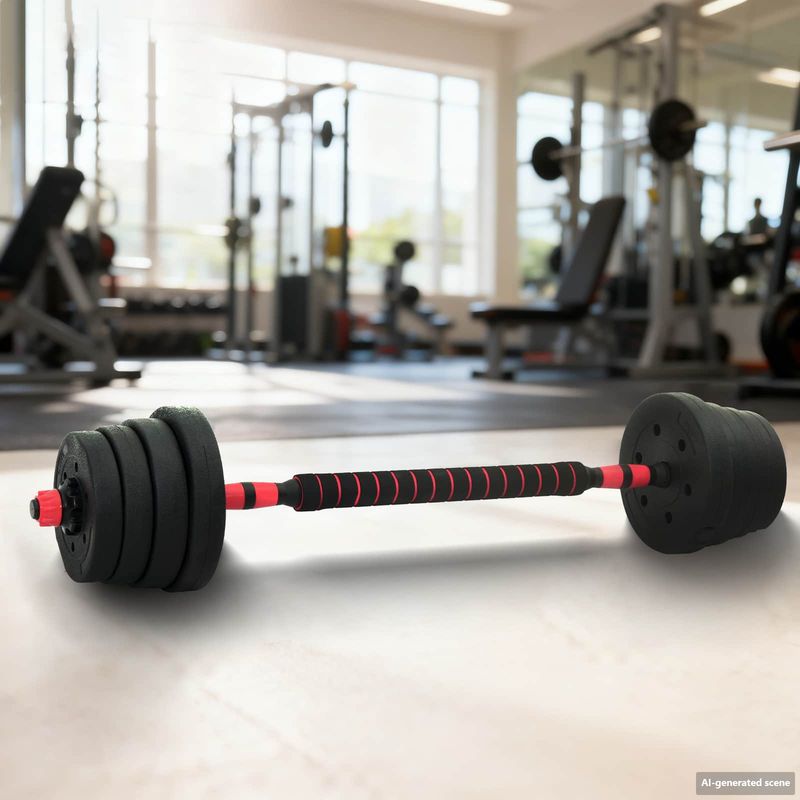 Set Manubri e Bilanciere 2-in-1 30 kg Nero e Rosso vidaXL