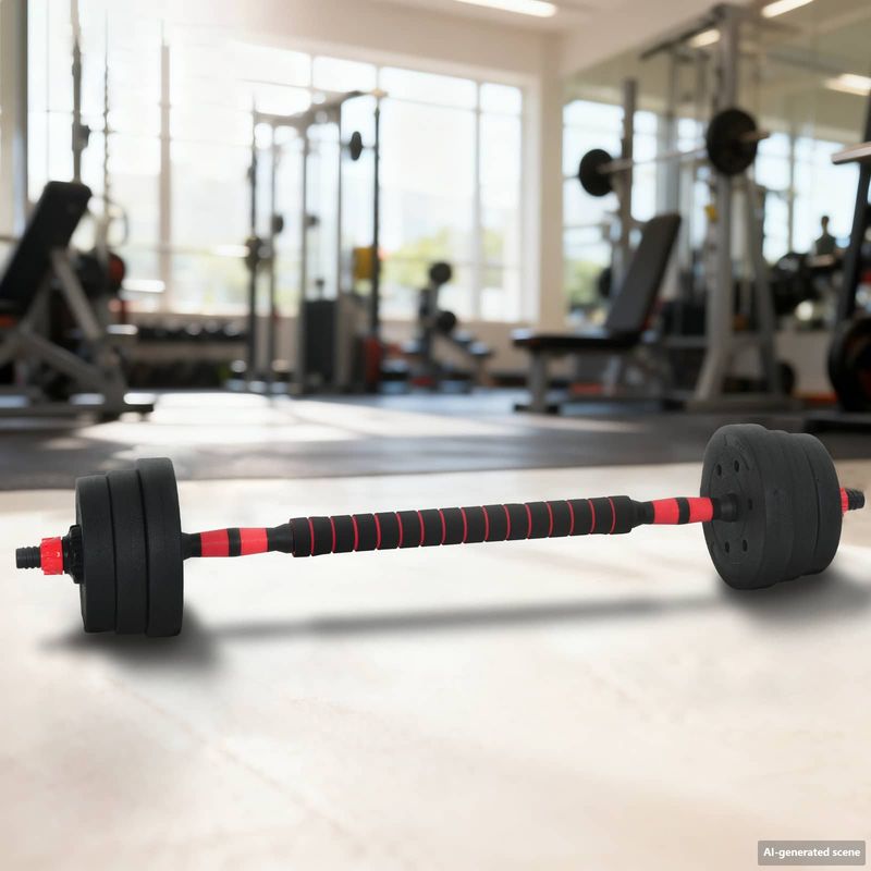 Set Manubri e Bilanciere 2-in-1 20 kg Nero e Rosso vidaXL