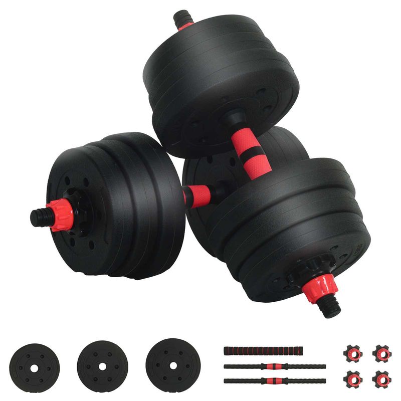 Set Manubri e Bilanciere 2-in-1 20 kg Nero e Rosso vidaXL