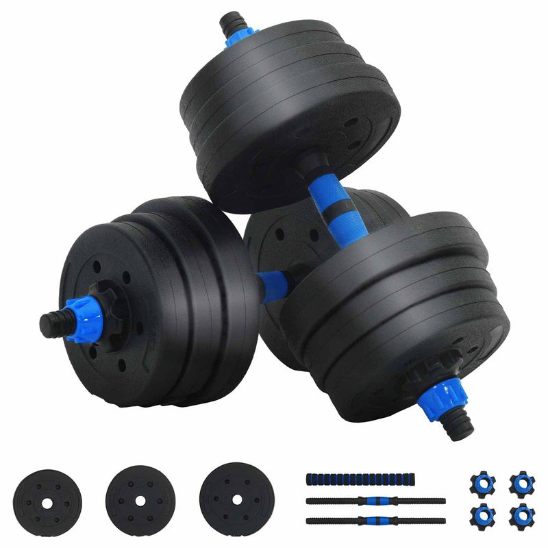 Set Manubri e Bilanciere 2-in-1 20 kg Nero e Blu vidaXL