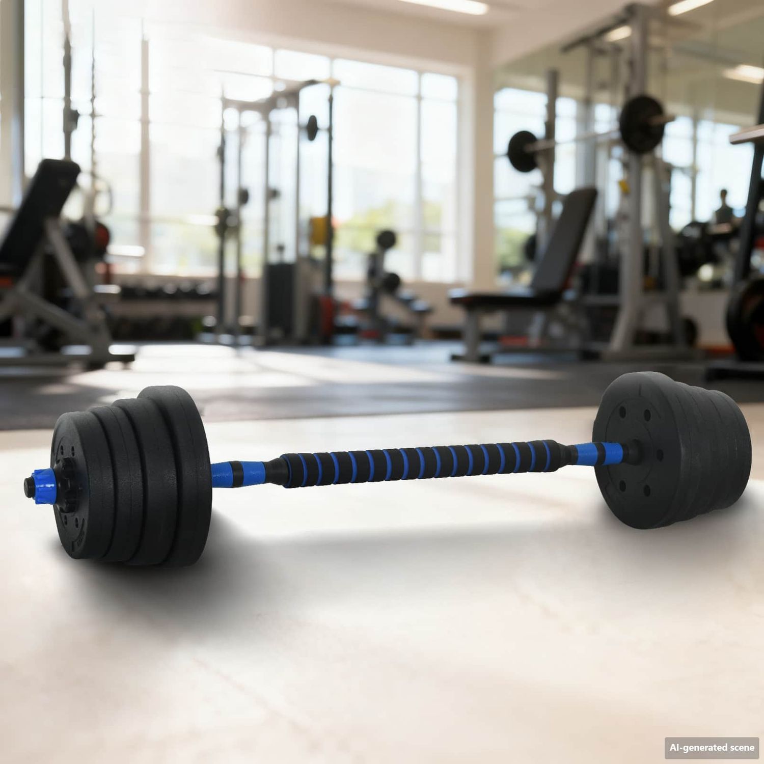Set Manubri e Bilanciere 2-in-1 30 kg Nero e Blu vidaXL