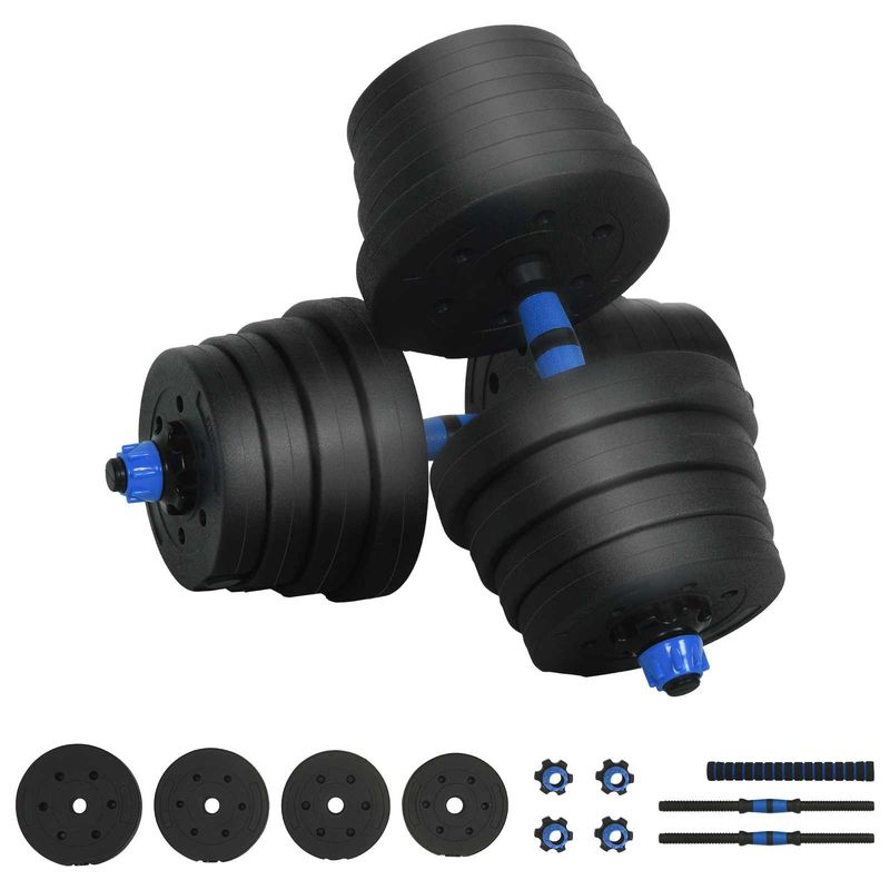 Set Manubri e Bilanciere 2-in-1 30 kg Nero e Blu vidaXL