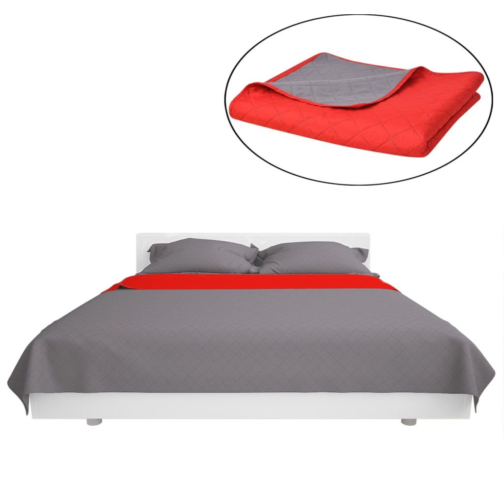 Copriletto Double-Face Trapuntato Rosso e Grigio 170x210 cm vidaXL