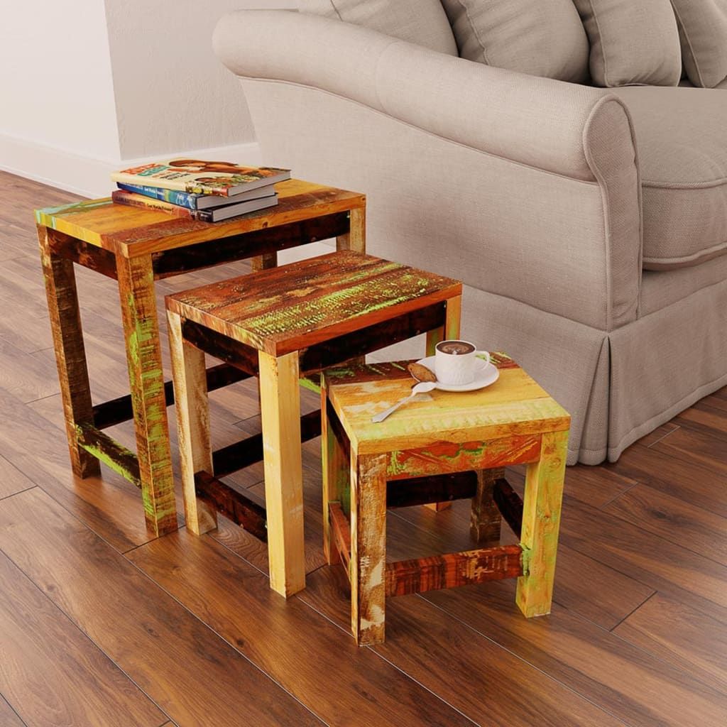 Tavolini Impilabili Set 3 pz in Legno Vintage di Recupero vidaXL