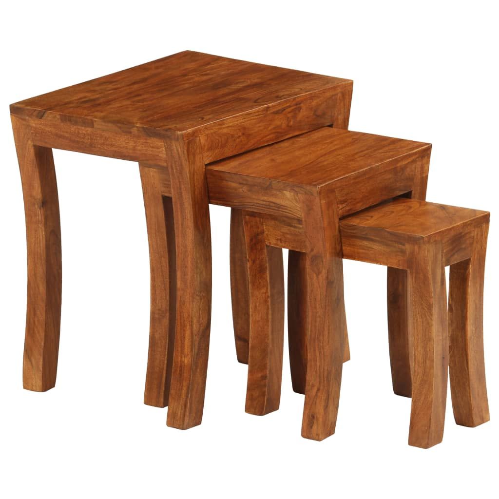 Tavolini Impilabili 3 pz Massello di Acacia 50x35x50 cm Marrone vidaXL