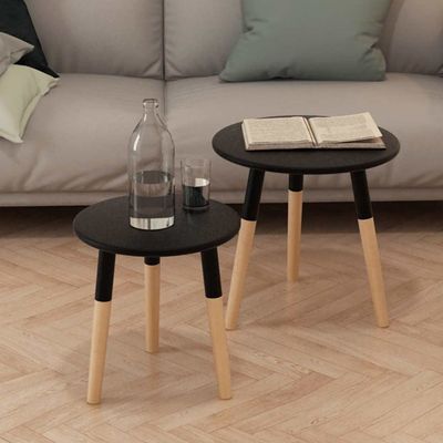 Set Tavolini 2 pz in Legno Massello di Pino Neri vidaXL Set Tavolini 2 pz in Legno Massello di Pino Neri vidaXL
