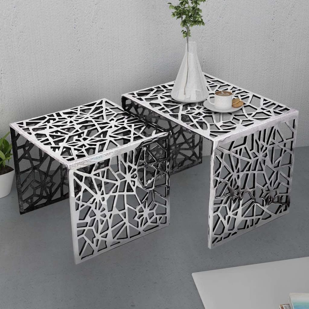 Set 2 Tavolini Quadrati Alluminio Argento vidaXL