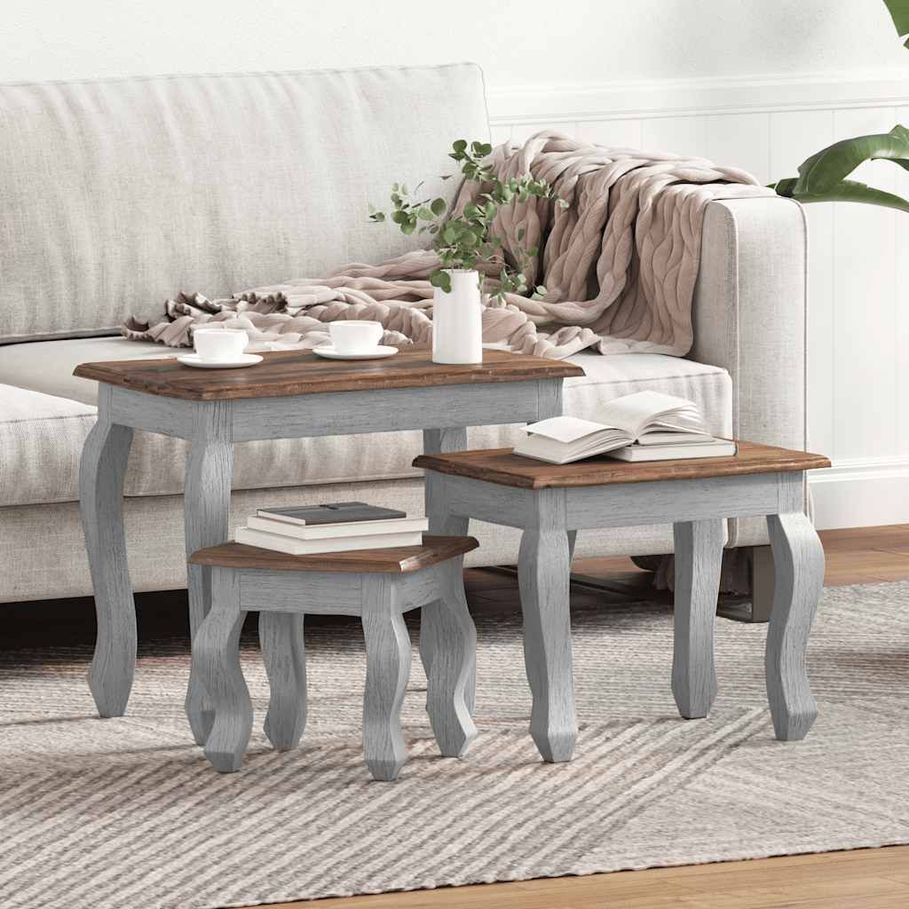 Set Tavolini a Incastro 3 pz in Legno Massello di Mogano vidaXL