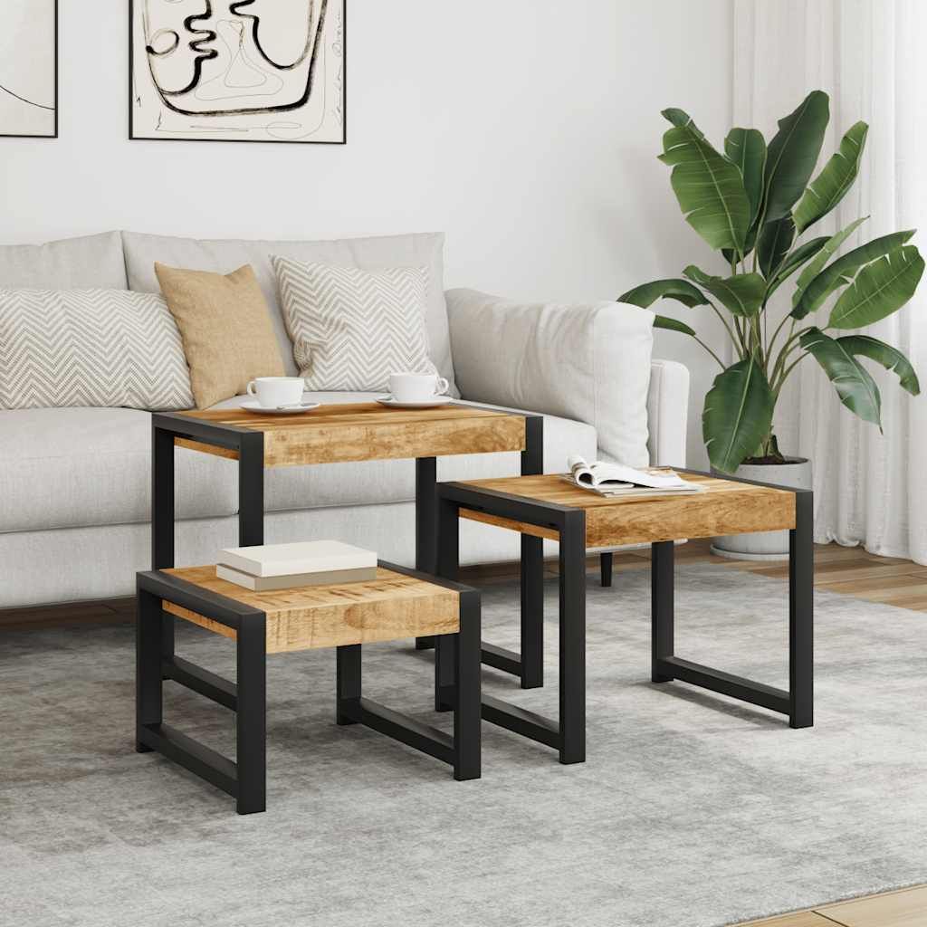 Tavolini Impilabili 3 pz in Legno Massello di Mango vidaXL