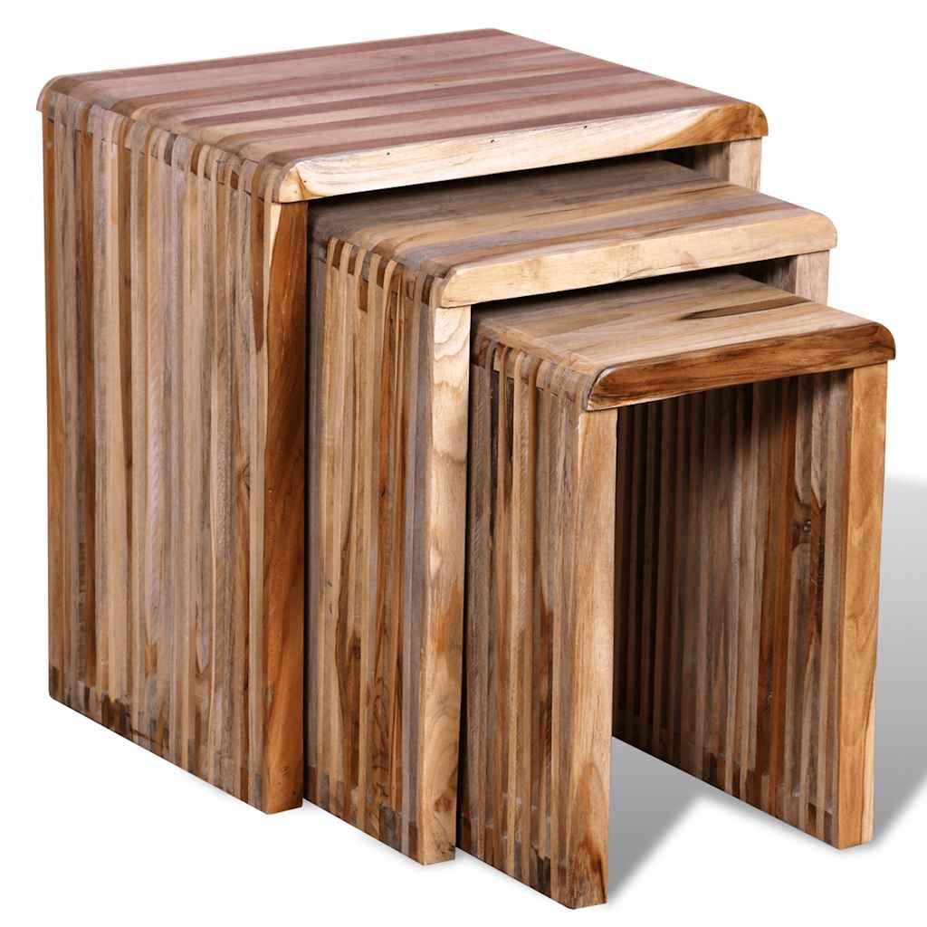 Tavolini Impilabili Set 3 pz in Legno di Recupero di Teak vidaXL