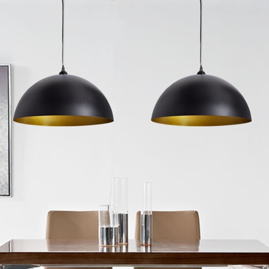 Lampada a Sospensione 2 pz Altezza Regolabile Semisferica Nera vidaXL