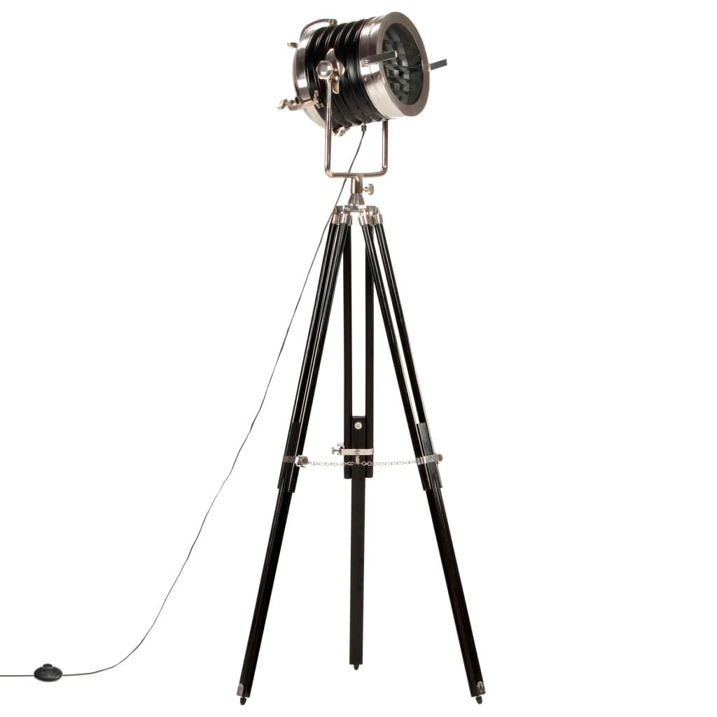 Lampada a Treppiede a Pavimento Nera in Legno di Mango 171 cm vidaXL
