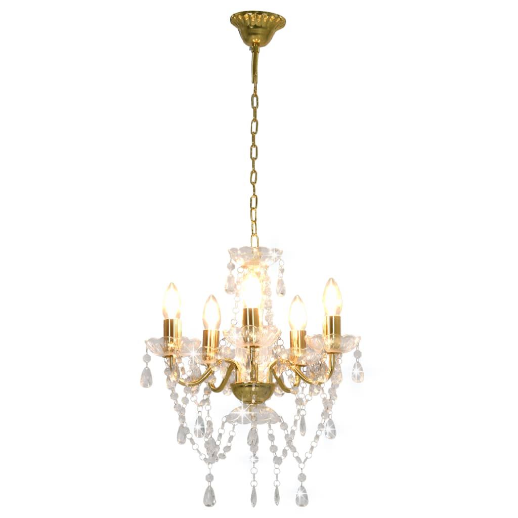 Lampadario con Perline di Cristallo Dorato Tondo 5 E14 vidaXL