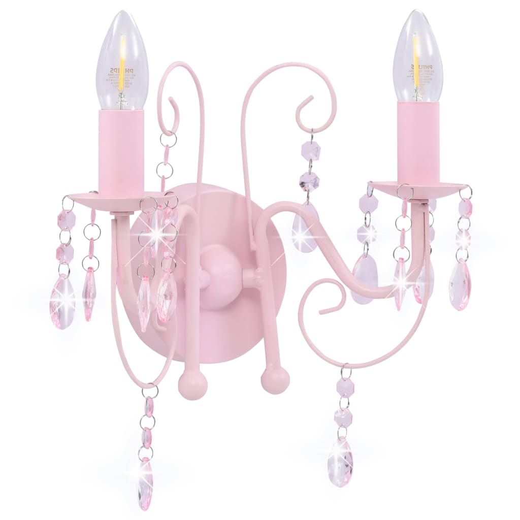 Lampada da Muro con Perle Rosa 2 Lampadine E14 vidaXL