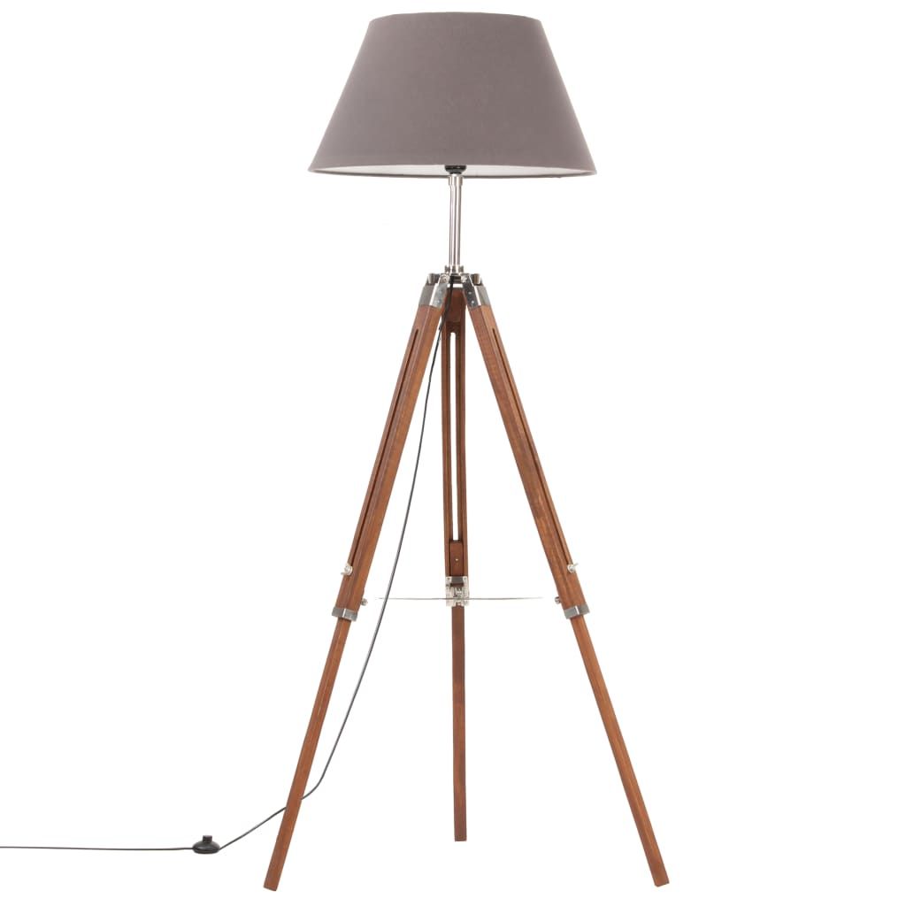 Lampada a Treppiede Marrone e Grigio in Legno di Teak 141 cm vidaXL