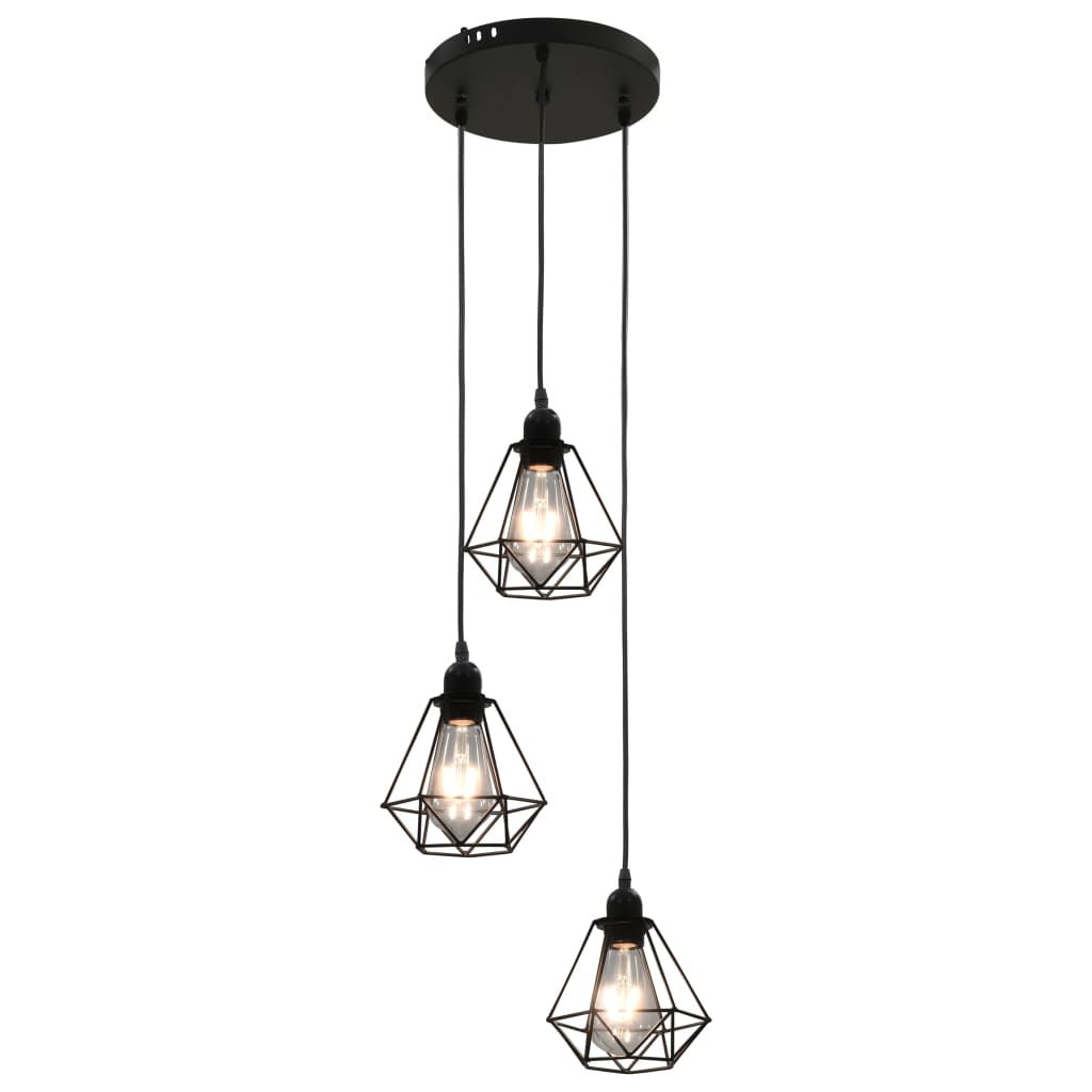 Lampadario con Design Diamante Nero 3 Lampadine E27 vidaXL