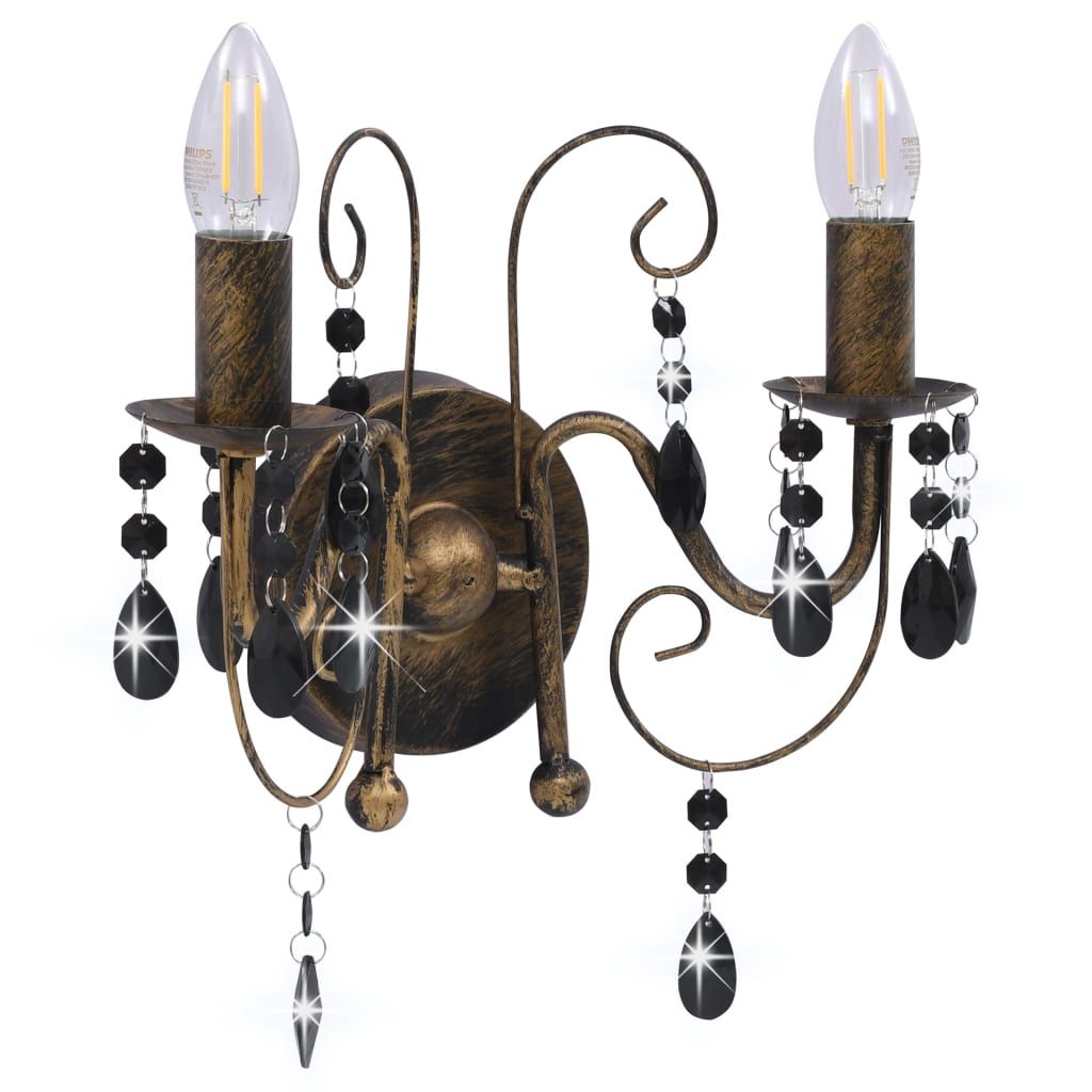 Lampada da Muro con Perle Nero Anticato per 2 Lampadine E14 vidaXL