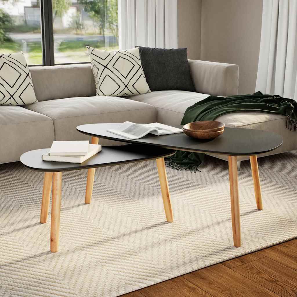 Set Tavolini Salotto 2pz in Legno Massello Massello Pino Nero vidaXL