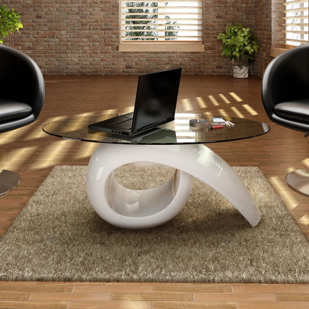 Tavolino da Salotto con Ripiano Ovale in Vetro Bianco Lucido vidaXL