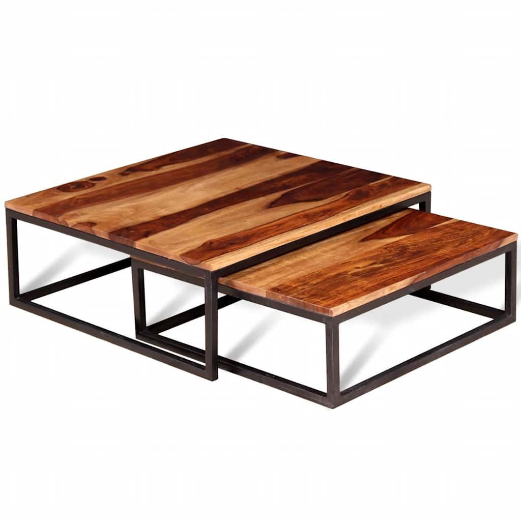 Set Tavolini ad Incastro 2 pz in Legno Massello di Acacia vidaXL