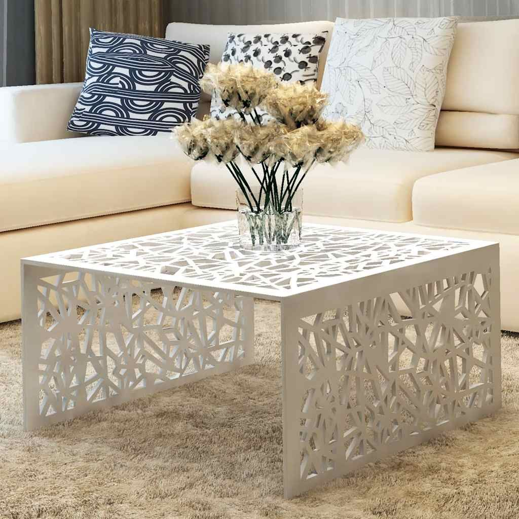 Tavolino con Design Geometrico Traforato Argento in Alluminio vidaXL