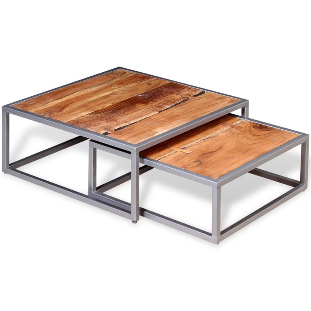Set Tavolini da Salotto 2 pz in Legno Massello di Acacia vidaXL