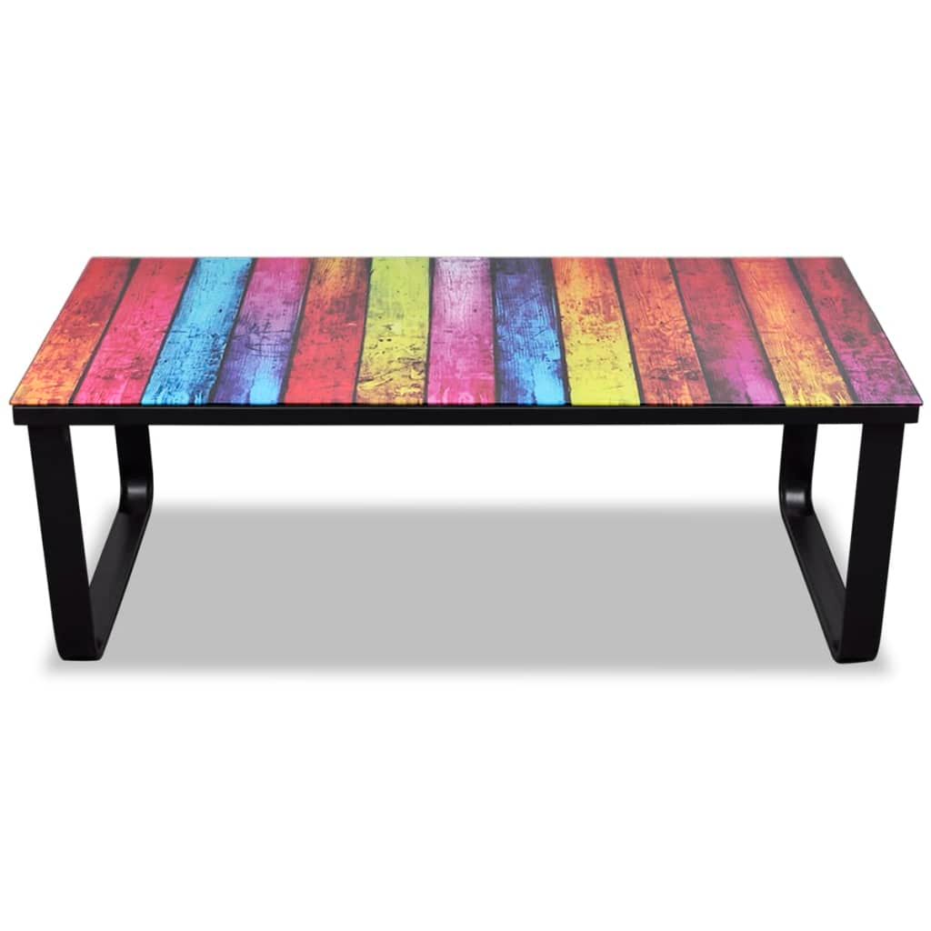 Tavolino da Salotto con Piano in Vetro con Stampa Arcobaleno vidaXL