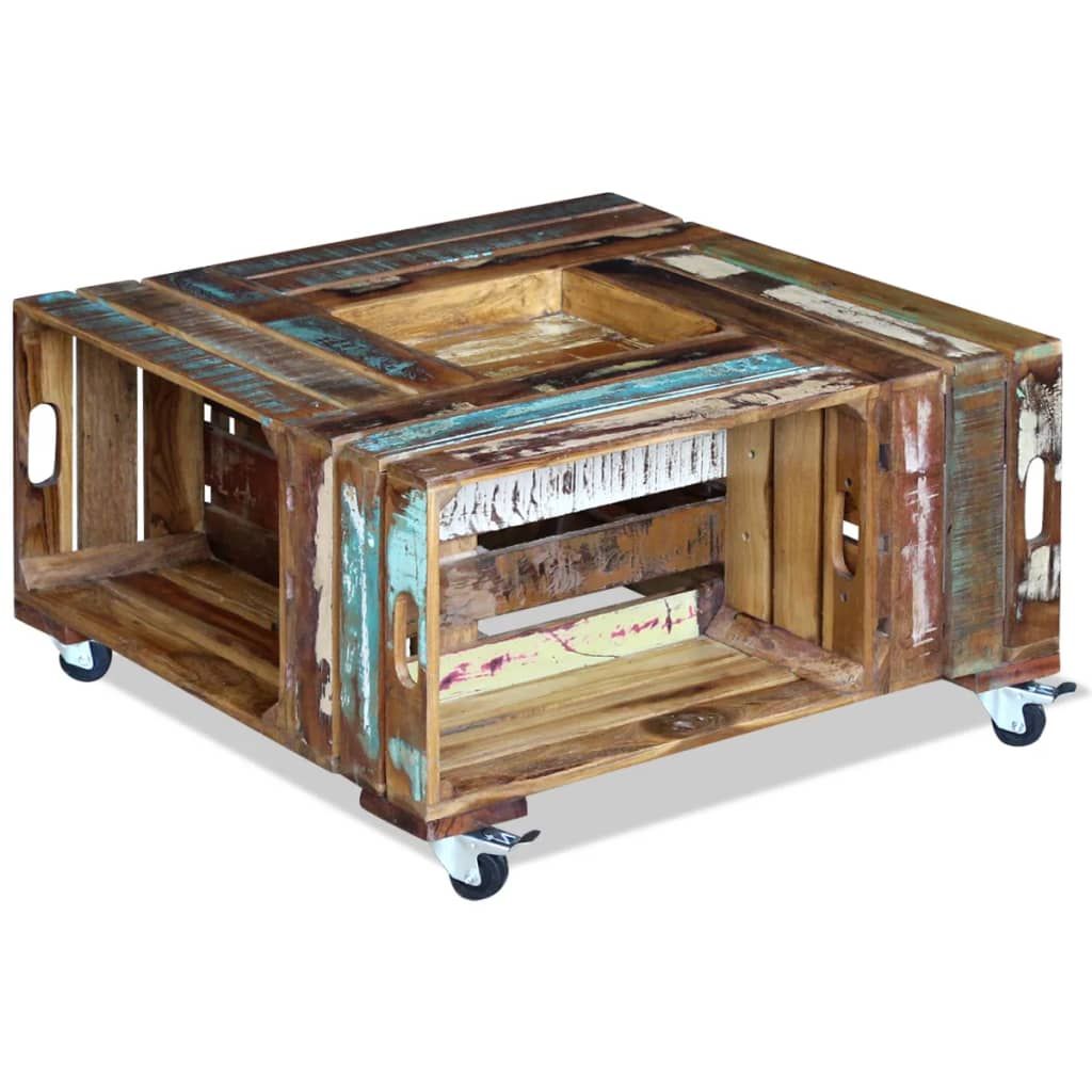 Tavolino da Salotto in Legno Massello Anticato 70x70x35 cm vidaXL