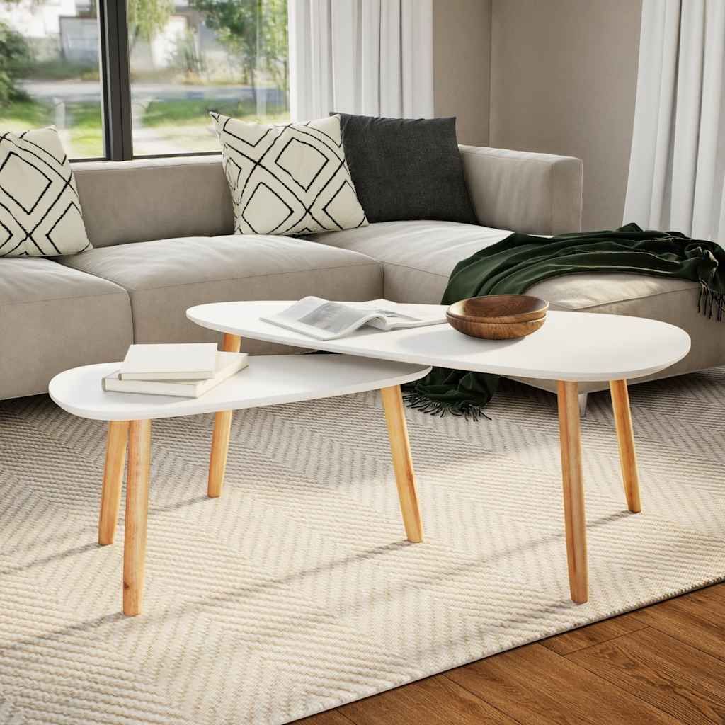 Set Tavolini Salotto 2pz in Legno Massello Massello Pino Bianco vidaXL