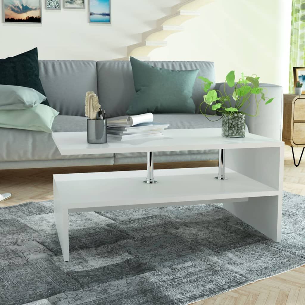 Tavolino da Salotto in Legno Multistrato 90x59x42 cm Bianco vidaXL