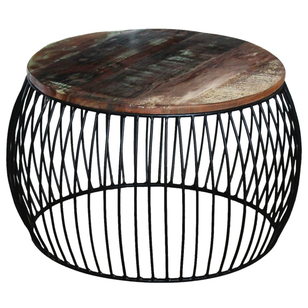 Tavolino da Salotto Rotondo Legno Massello di Recupero 68x37 cm vidaXL