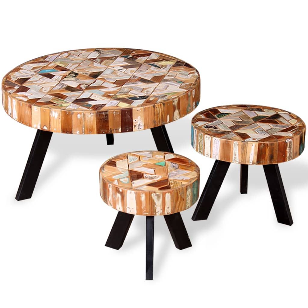 Set Tavolino da Salotto 3 pz in Legno Massello Riciclato vidaXL