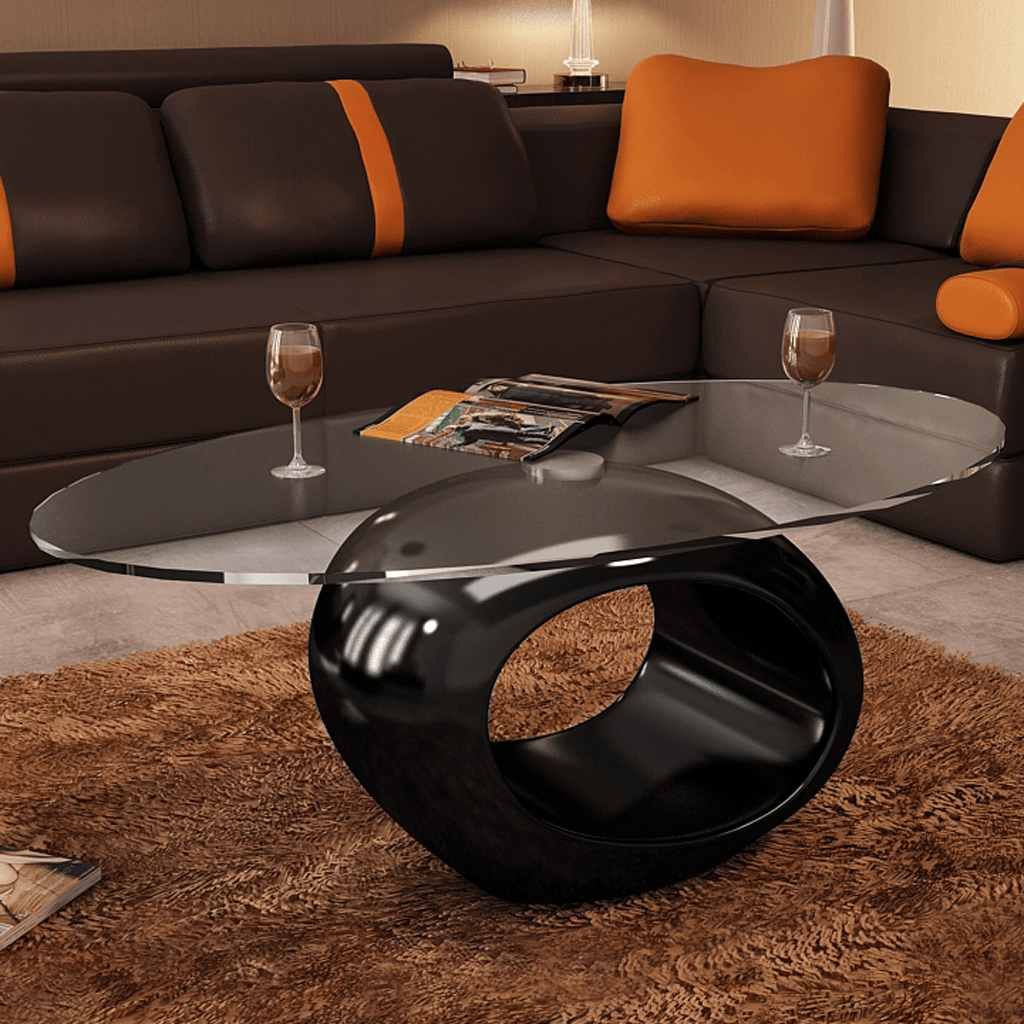 Tavolino da Salotto con Ripiano Ovale in Vetro Nero Lucido vidaXL
