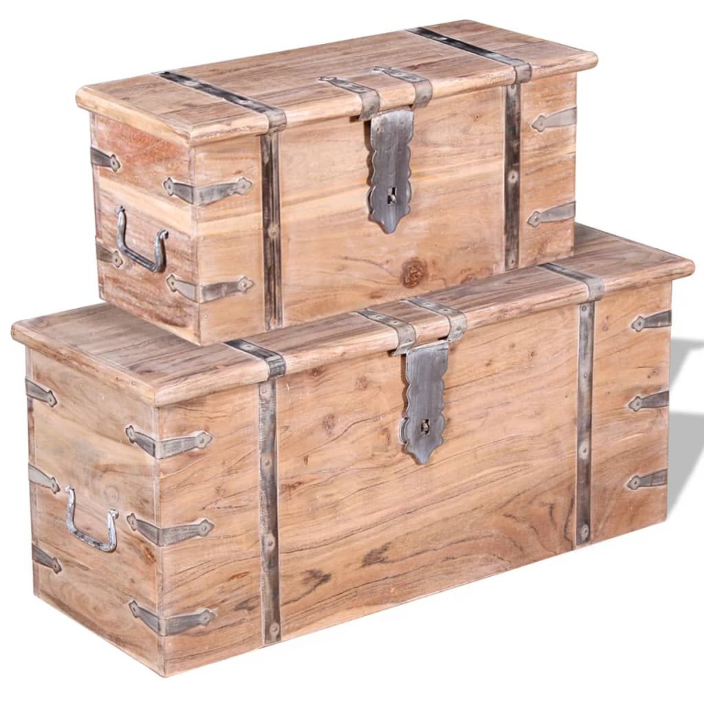 Set 2 Pezzi Cassapanca in Legno Massiccio di Acacia vidaXL
