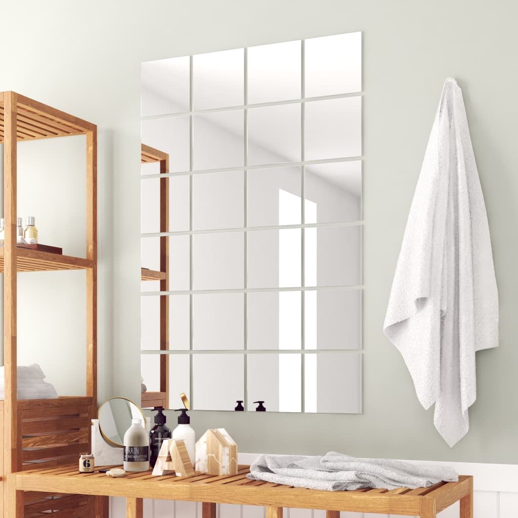 24 Pz Piastrelle a Specchio Quadrate in Vetro vidaXL