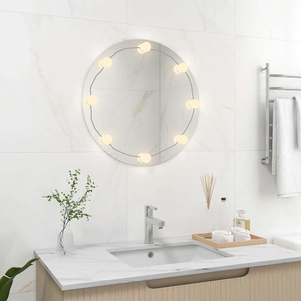 Specchio da Parete Rotondo con Luci LED in Vetro vidaXL
