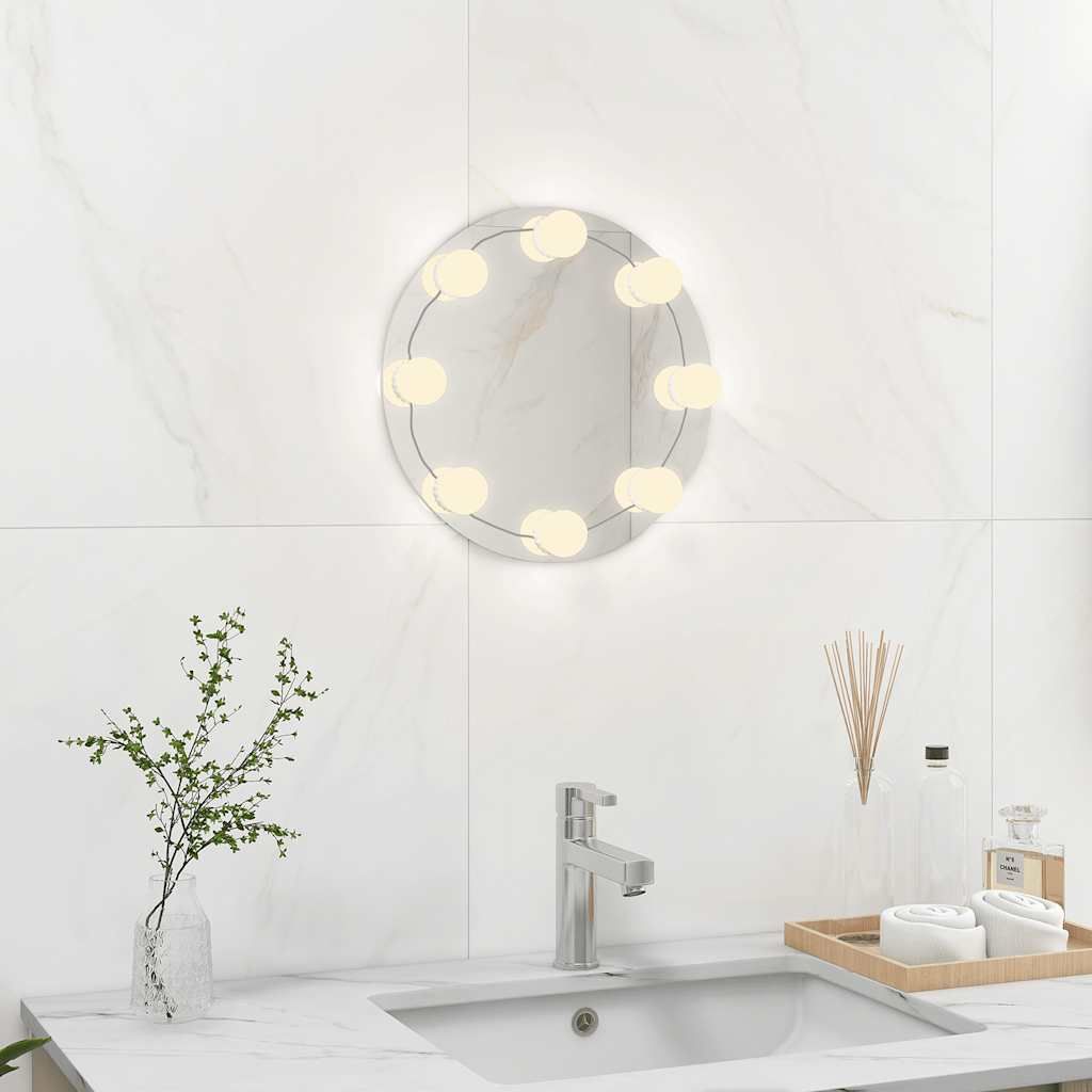 Specchio da Parete Rotondo Senza Cornice con Luci LED in Vetro vidaXL