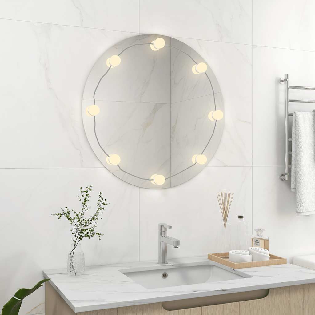 Specchio da Parete Rotondo con Luci LED in Vetro vidaXL