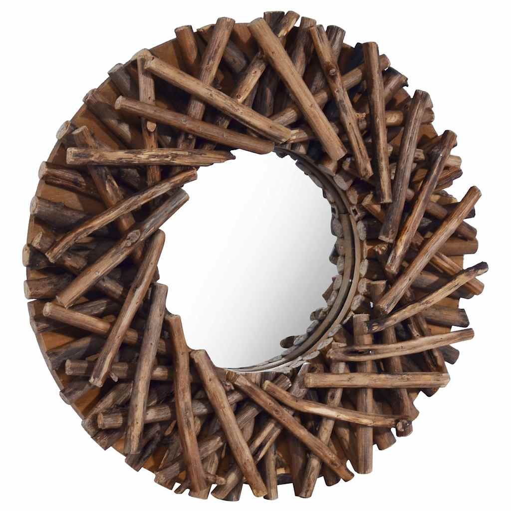 Specchio da Parete 40 cm in Legno di Teak Rotondo vidaXL