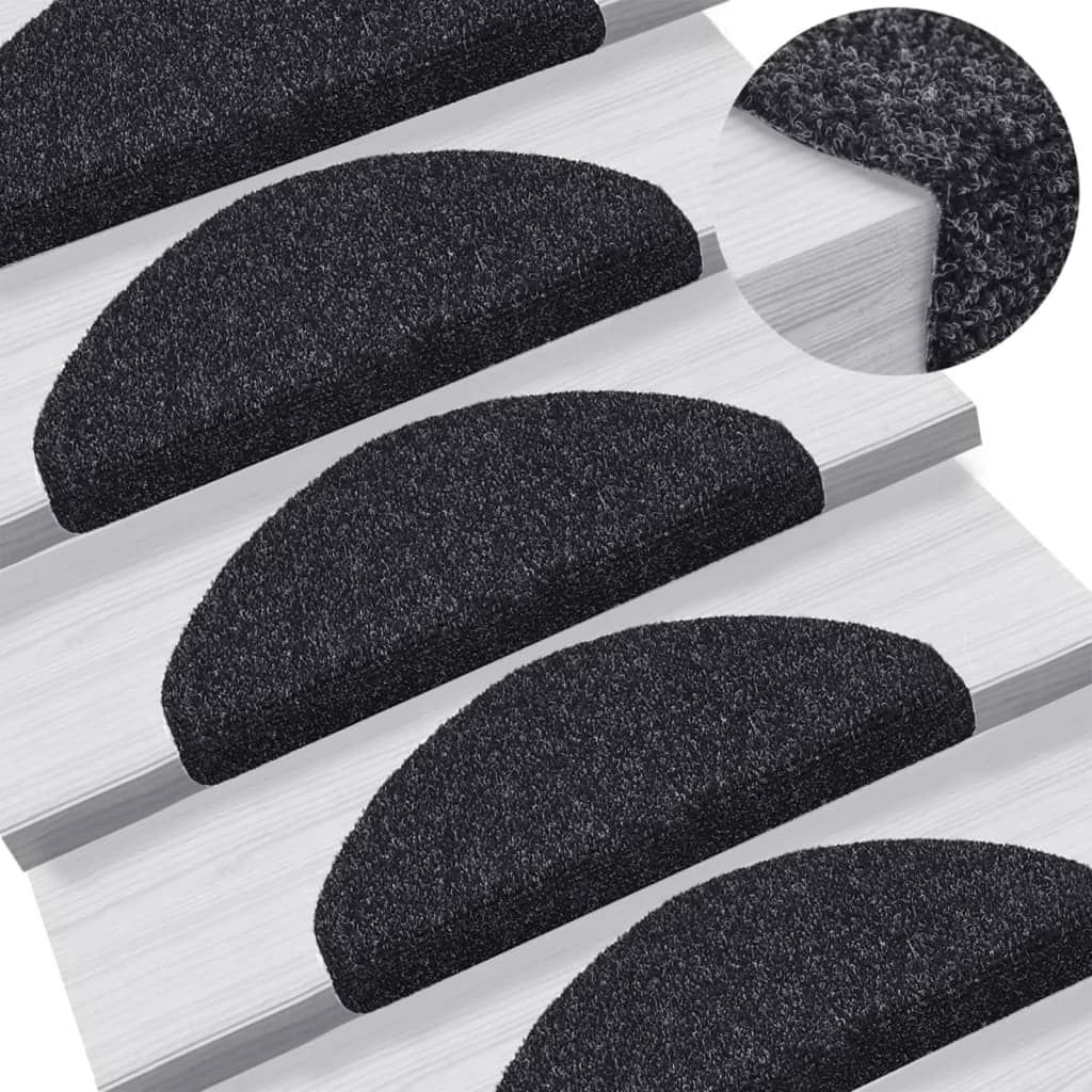 Tappetini per scale autoadesivi 5 pz 65x21x4 cm neri semicircolari grandi vidaXL
