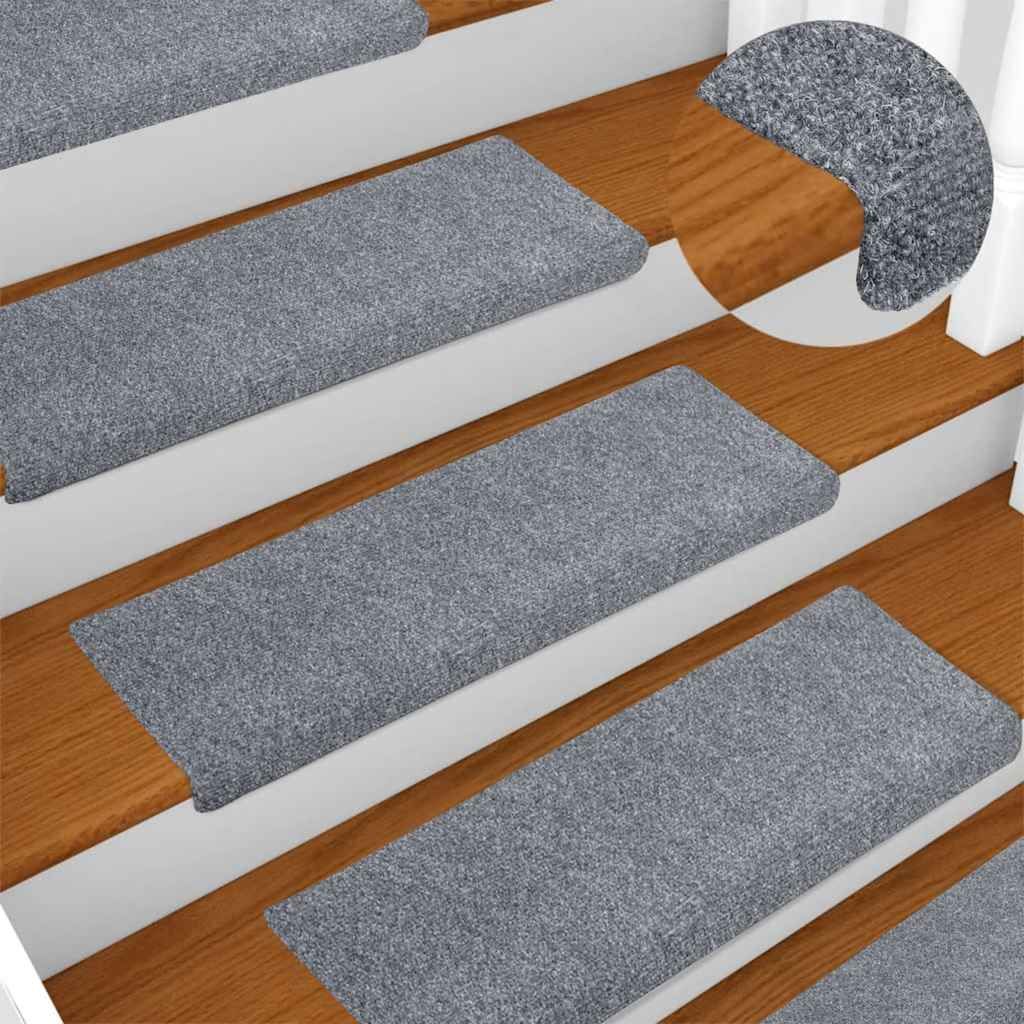 Tappetini per scale autoadesivi 5 pz 65x21x4 cm Grigio chiaro bordo rettangolare vidaXL