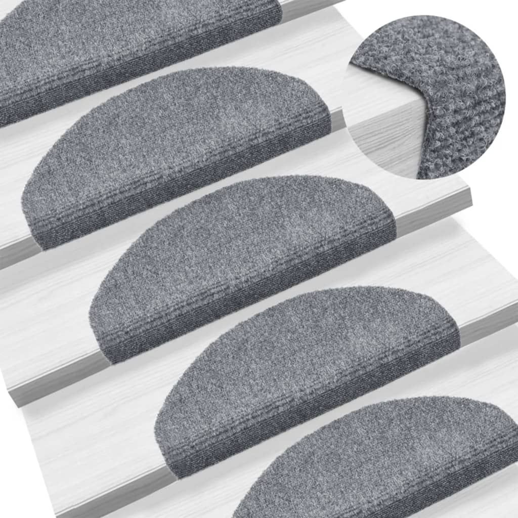 Tappetini per scale autoadesivi 15 pz 65x21x4 cm Grigio chiaro Semicircolari Grandi vidaXL