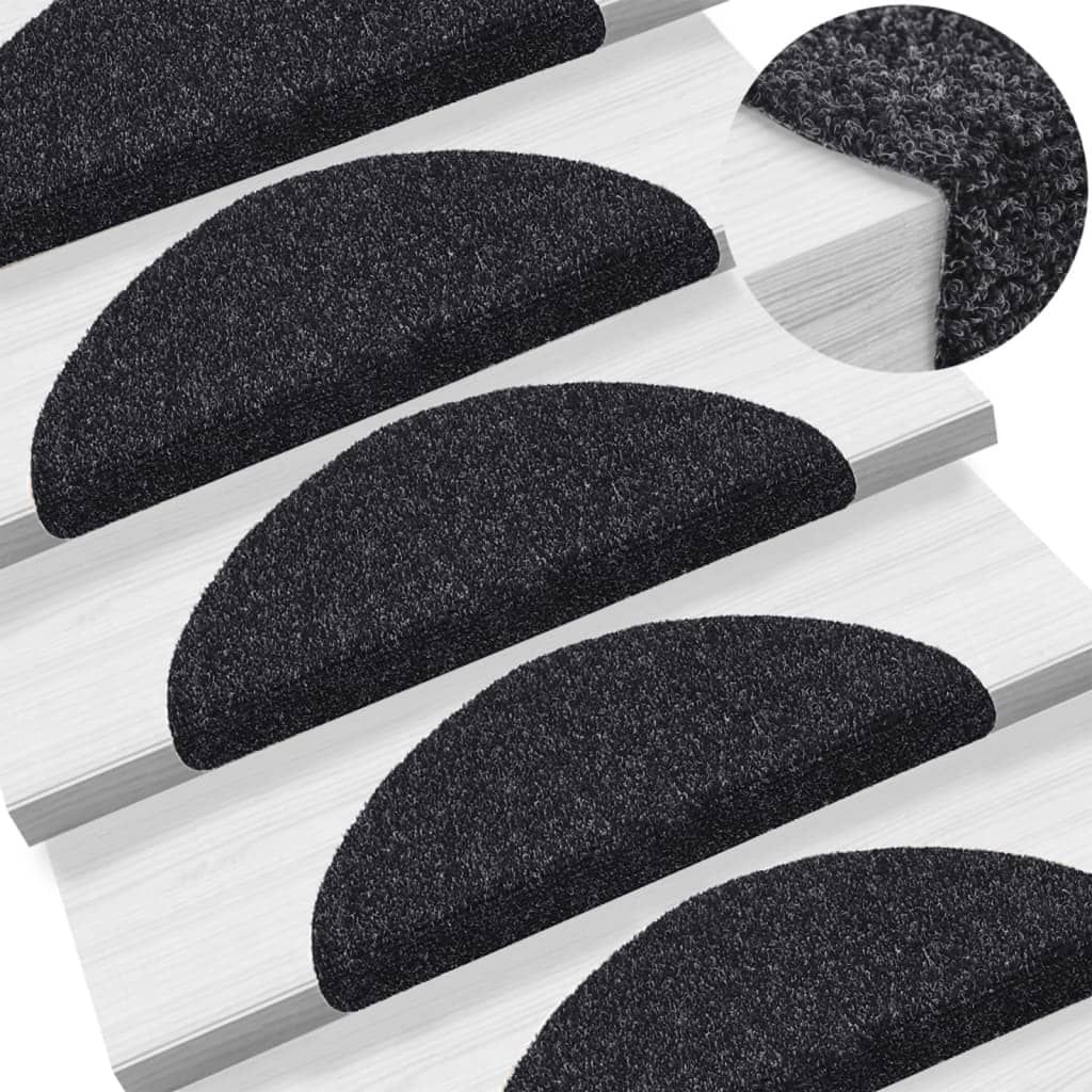 Tappetini per scale autoadesivi 15 pz 56x17x3 cm neri semicircolari vidaXL