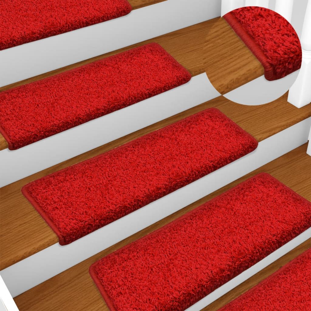 Tappetini per scale 15 pz 65x21x4 cm Rosso Bordo rettangolare vidaXL