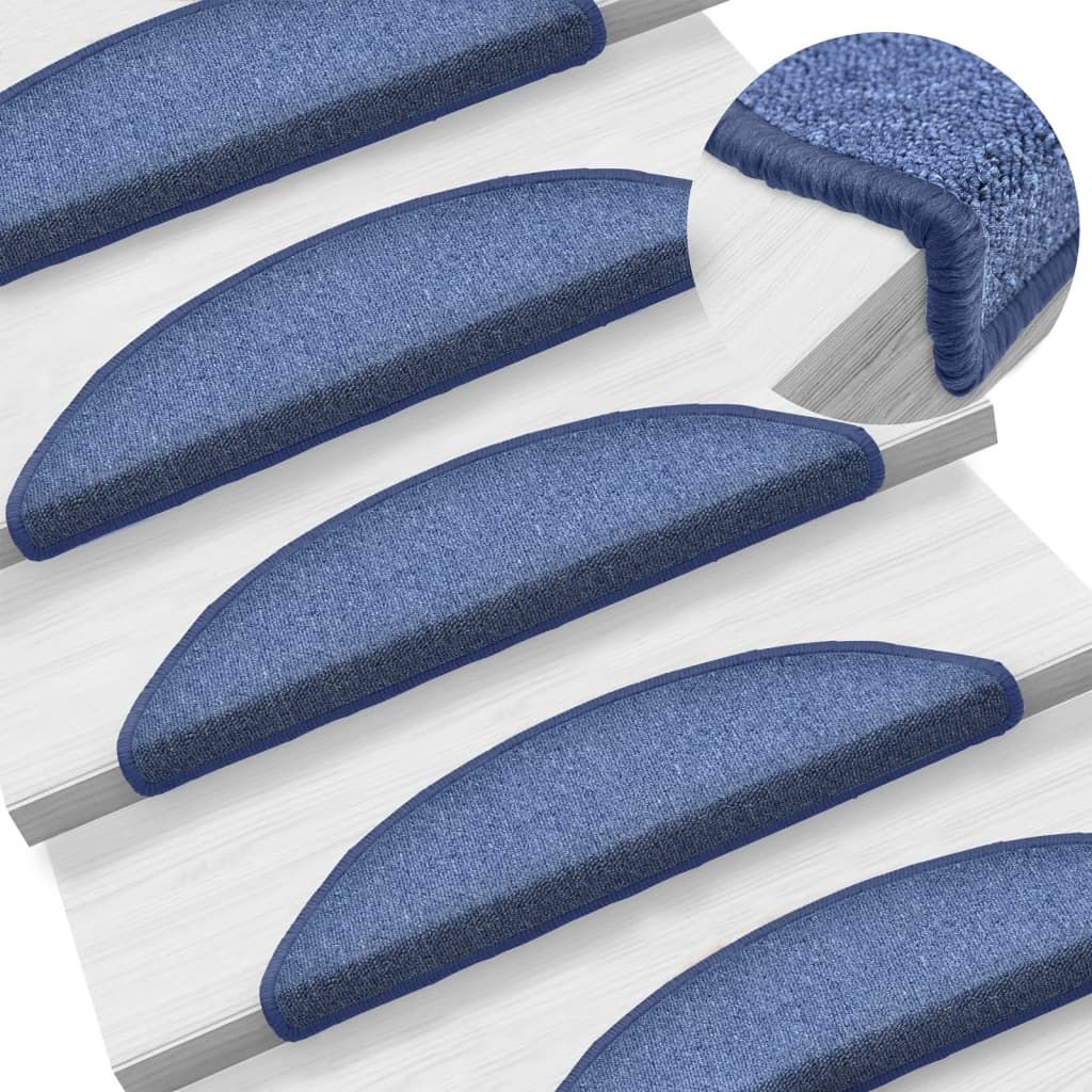 Tappetini per scale 15 pz 56x17x3 cm blu semicircolari vidaXL