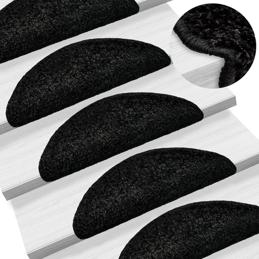Tappetini per scale 15 pz 56x17x3 cm Nero Semicircolari vidaXL
