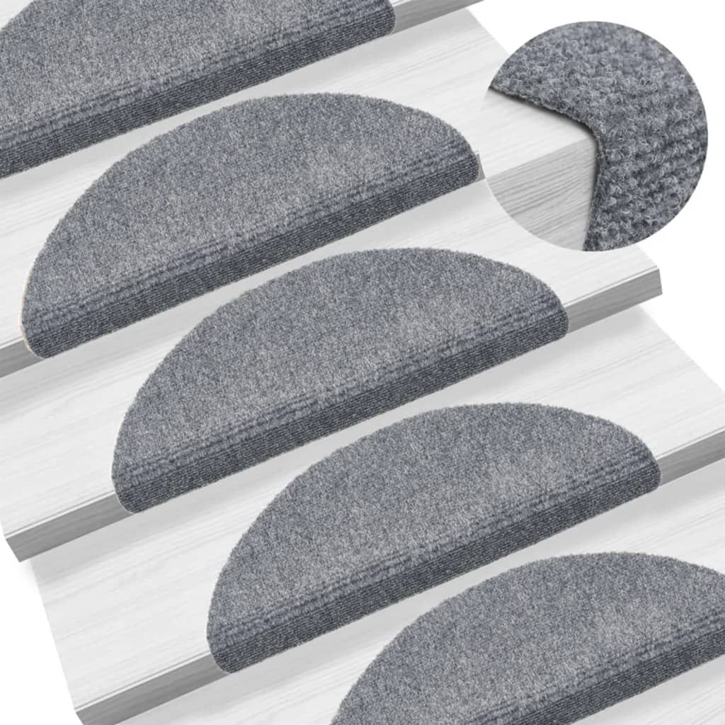 Tappetini per scale autoadesivi 15 pz 56x17x3 cm Grigio chiaro semicircolari vidaXL