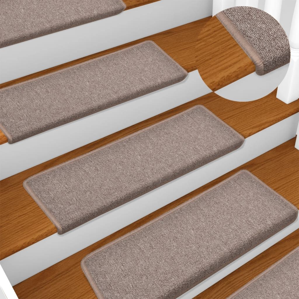 Tappetini per scale 15 pz 65x21x4 cm Marrone chiaro Bordo rettangolare vidaXL