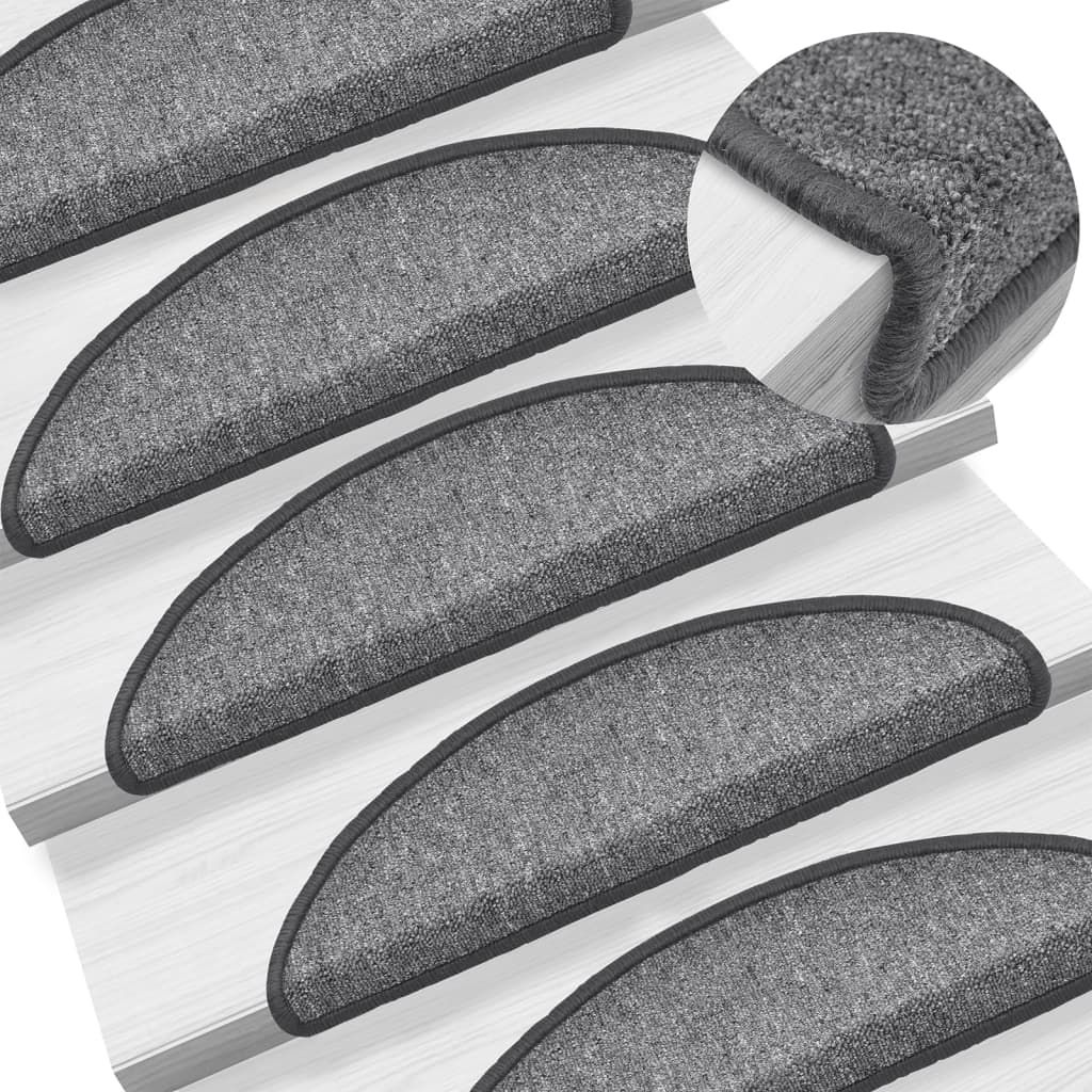 Tappetini per scale 15 pz 56x17x3 cm Grigio scuro Semicircolari vidaXL