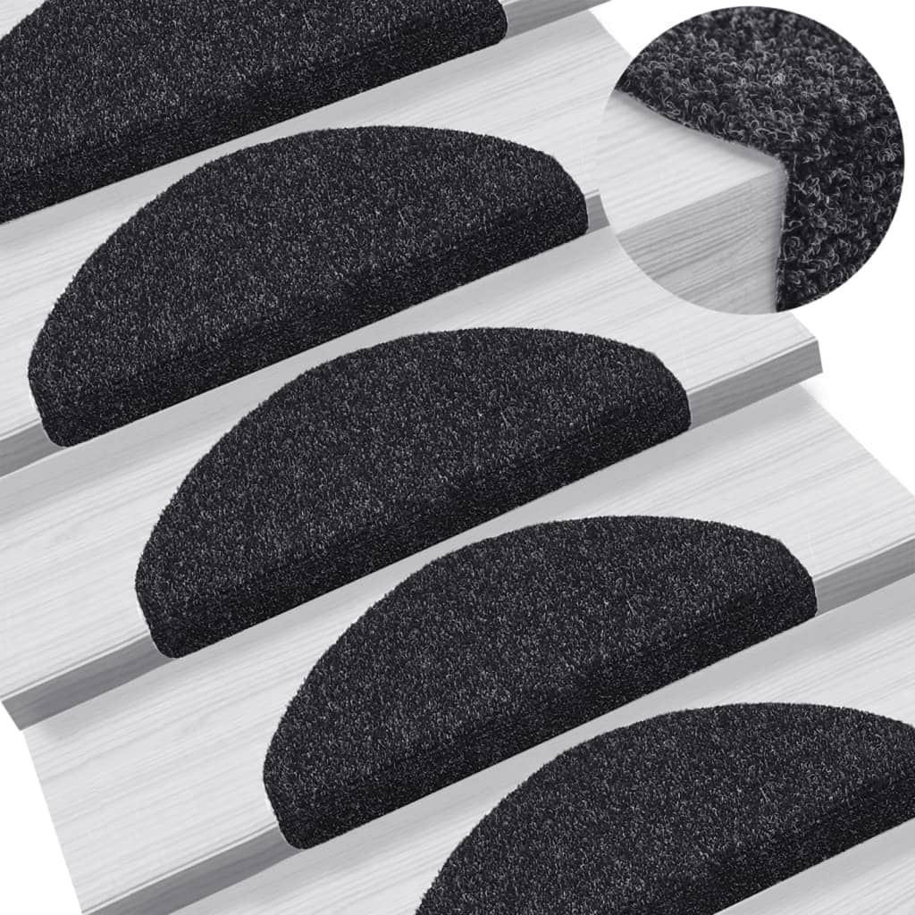 Tappetini per scale autoadesivi 10 pz 65x21x4 cm neri semicircolari grandi vidaXL